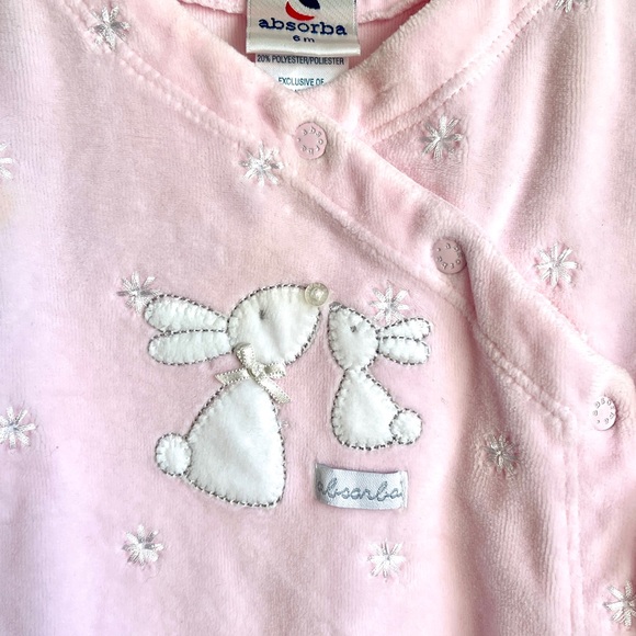 6M Absorba Velour Romper with Bunnies Embroidery - Picture 2 of 3